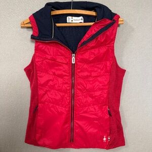 Smartwool Red Hybrid Merino Wool Side Panels Full Zip Puffer Vest Women M